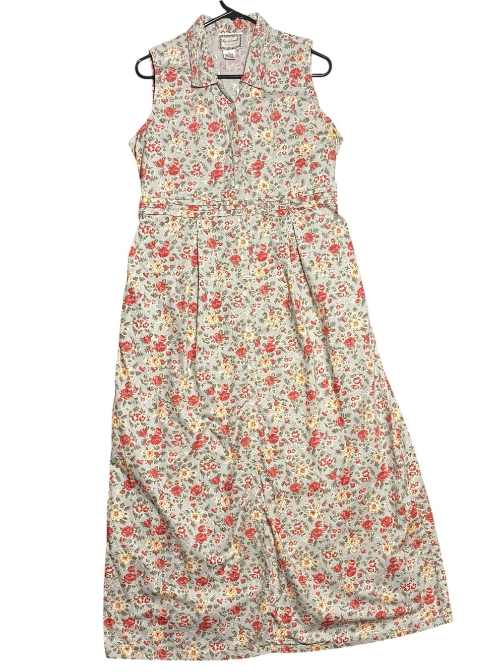 April Cornell Vintage 100% Cotton Full Button Down Floral Maxi Dress Sz L